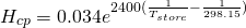 \[ H_{cp} = 0.034 e^{2400 ( \frac{1}{T_{store}} - \frac{1}{298.15})} \]